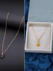 DressBerry Women Set of 2 Brass Minimal Necklace