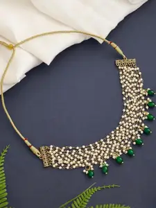 Anouk Gold Plated Artificial Beaded & Emerald Stone Studded Necklace