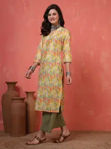 Anouk Rustic Floral Printed Chanderi Silk Straight Kurta