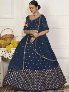 KALINI Embroidered Mirror Work Semi-Stitched Lehenga & Unstitched Blouse With Dupatta