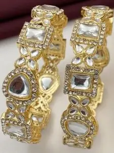 Anouk Gold Plated & Kundan Stone Studded Floral Shaped Set of 2 Bangles