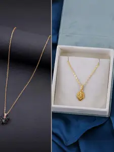 DressBerry Set of 2 Pink Gold Plated Artificial Beads Beaded Butterfly Pendant Chain