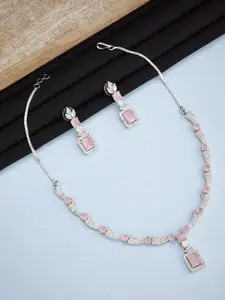 Anouk Pink Cubic Zirconia Stone Studded & Pendant Shaped jewellery set