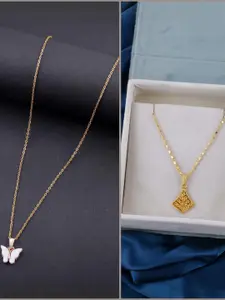 DressBerry Set of 2 Brass Minimal Necklace