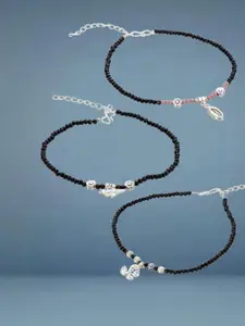 Anouk Set Of 3  Silver-Plated Beaded Anklet