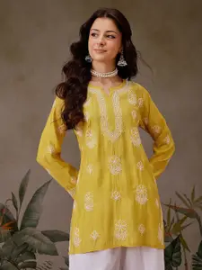 ADA Ethnic Motifs Embroidered Chikankari Chanderi Silk Chikankari Kurti