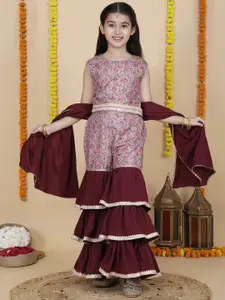 Sangria Girls Printed Top & Sharara With Dupatta