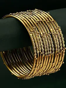 Anouk Set of 12 Gold Plated & Textured-Beaded classic Bangles