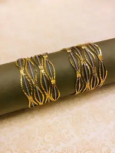 Anouk Set of 8 Gold-Plated & wavy shaped glitter detailing bangle set