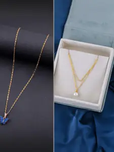 DressBerry Set of 2 Brass Minimal Necklace