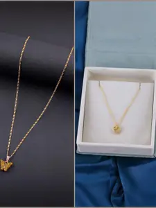 DressBerry Women Set of 2 Brass Minimal Necklace