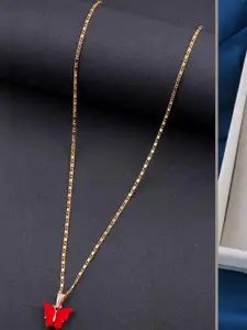 DressBerry Women Set of 2 Brass Minimal Necklace