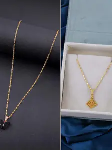 DressBerry Set of 2 Black Gold Plated Artificial Beads Beaded Butterfly Pendant Chains