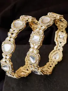 Anouk Set of 2 Gold Plated & Kundan Stone Studded Floral Shaped Bangles