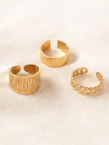Niska Set Of 3 Gold Plated Adjustable Finger Rings