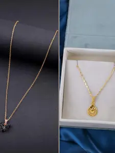 DressBerry Set Of 2 Gold-Plated Stones Studded Minimal Chain With Butterfly Pendants