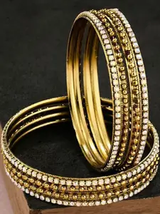 Anouk Set of 8 Gold Plated & White Stone Studded-Textured Bangles