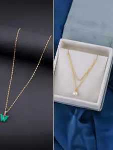 DressBerry Set of 2 Brass Minimal Necklace