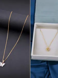 DressBerry Set of 2 Women Brass Minimal Necklace