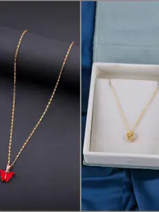 DressBerry Women Set of 2 Brass Minimal Necklace