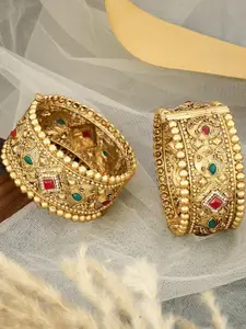 Anouk Set of 2 Gold plated & Multicolour Stone Studded Kada Bangles