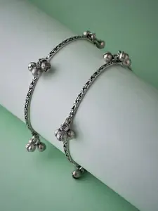 Anouk Sangria Oxidised Silver-Plated German Silver Set of 2 Handcrafted Textured Bangles with Ghungroo
