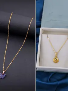 DressBerry Set of 2 Blue Gold Plated Artificial Beads Beaded Butterfly Pendant Chain