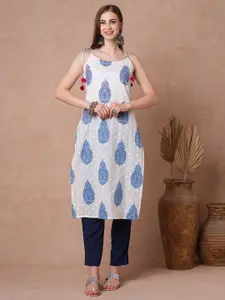 FASHOR Women Ethnic Motifs Printed Kantha Work Kurta