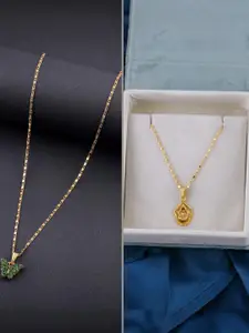 DressBerry Women Set of 2 Brass Minimal Necklace