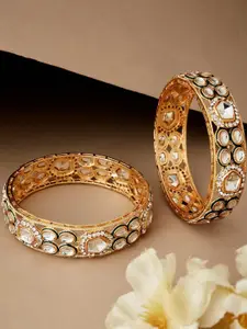 Anouk Gold Plated & Green Kundan Stone Studded Set of 2 Bangles