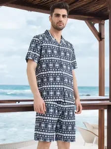 Status Quo Printed Polo Collar Half Sleeves Shirt With Shorts Co-Ords