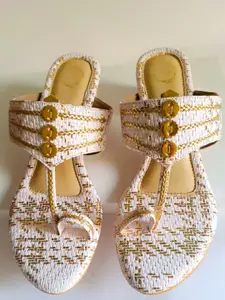 Dhaga Women Woven Design Block Peep Toe Regular Sandals