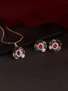 Voylla Sparkling Elegance Celestial Radiance Multicolor American Diamond Pendant Set