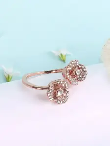 Estele Rose Gold-Plated Crystal Studded Finger Ring