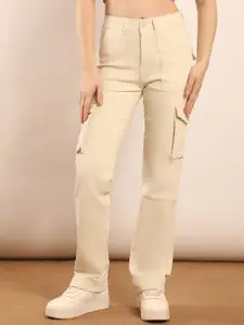 FCK-3 Women Straight Fit High-Rise Stretchable Cargo Jeans