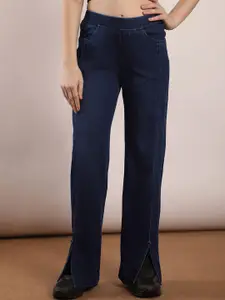 FCK-3 Women Solid Wide Leg High-Rise Stretchable Jeans