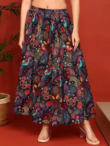 VAHSON Printed A-Line Maxi Skirt