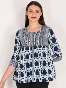 KALINI Women Floral Print Ethnic Cotton Peplum Top