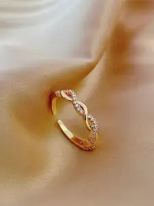 Estailo fashion Gold-Plated Cubic Zirconia Studded Adjustable Finger Ring