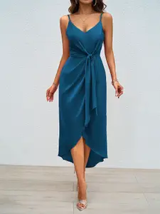 bebe Navy Blue Spaghetti Strap Front Tie High-Low Hem Maxi Dress