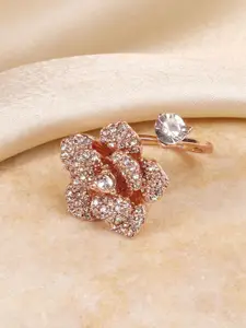 Estele Rose Gold-Plated Crystal Studded Finger Ring