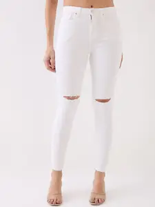 SPYKAR Women Super Skinny Fit High-Rise Slash Knee Jeans