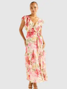 Forever New Floral Print Flutter Sleeve A-Line Midi Dress