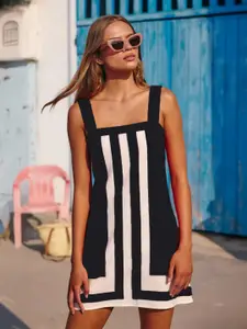 bebe Striped Shoulder Strap Shift Mini Dress