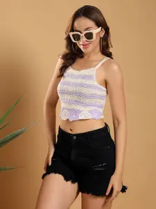 Kotty Women Embellished Cotton Crochet Sleeveless Crop Top