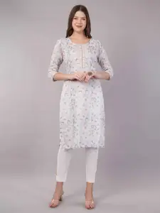JIDI FASHION Women Floral Yoke Design Chikankari Kurta