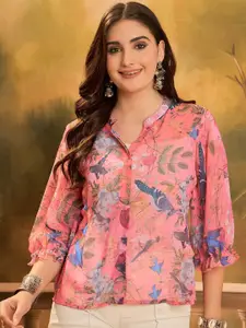 Sangria Floral Printed Bell Sleeves Shirt Style Tops