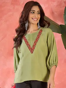 Sangria Embroidered Bell Sleeve Top