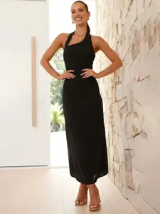 bebe Black Asymmetric Halter Neck Maxi Dress
