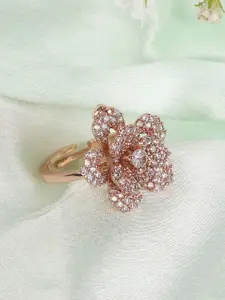 Estele Rose Gold-Plated Crystal Studded Finger Ring